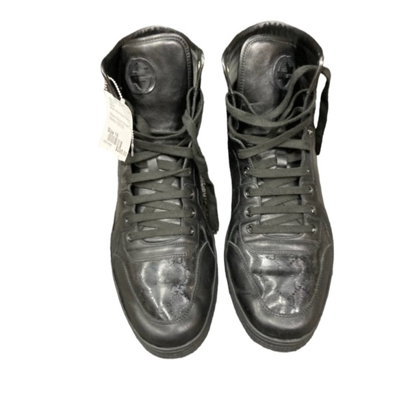 Gucci GG Imprime High Top Sneakers Black Patent Leather - Picture 2 of 6